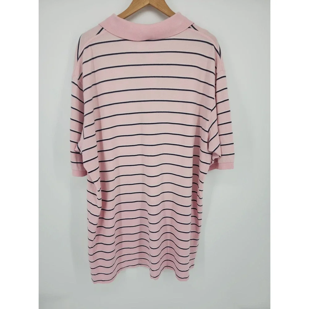 Polo Ralph Lauren Mens 2XLT Tall Pink Navy Blue Striped Cotton Pique Polo Shirt